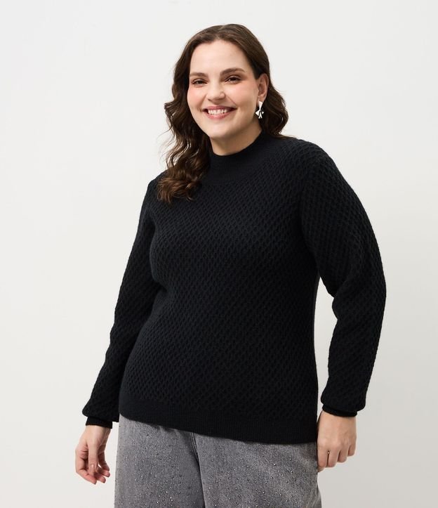 Buzo en Punto Geométrico con Cuello Curve & Plus Size