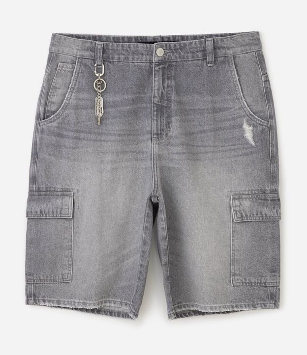 Bermuda Masculina Jeans Baggy Cargo con Detalle de Llavero 4