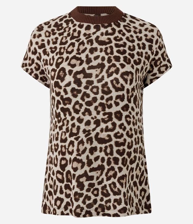 Remera Regular en Punto con Cuello alto y Estampado Animal Print 6
