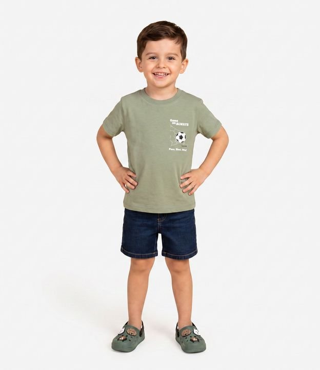 Remera Infantil en Algodón con Manga Corta y Estampa Bola no Gol