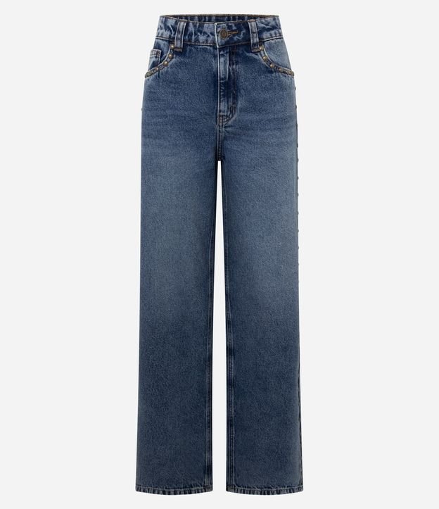Pantalón Wide en Jeans con Tachuelas Laterales y Cintura Mediana 1