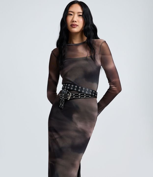 Vestido Largo en Tule con Estampa Efecto Manchado 3