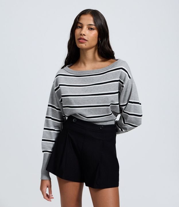 Blusa en Tricot a Rayas con Mangas Largas