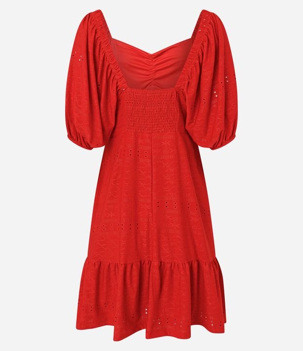 Vestido corto en Laise con Manga Abullonada y Bordado cutout 4