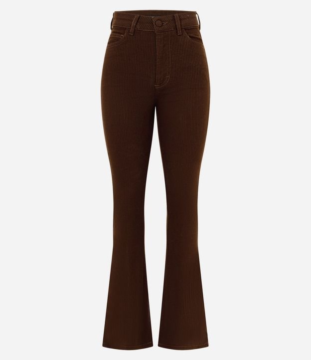 Pantalón Boot Cut Acanalada en Sarga con Botón Forrado 5