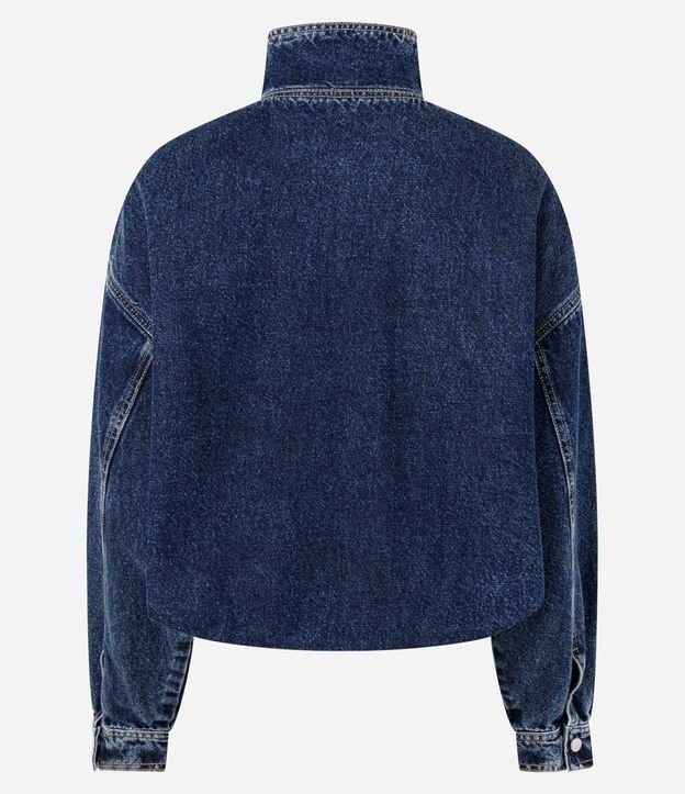 Campera Bomber en Jeans con Cuello Alto Estructurado 2