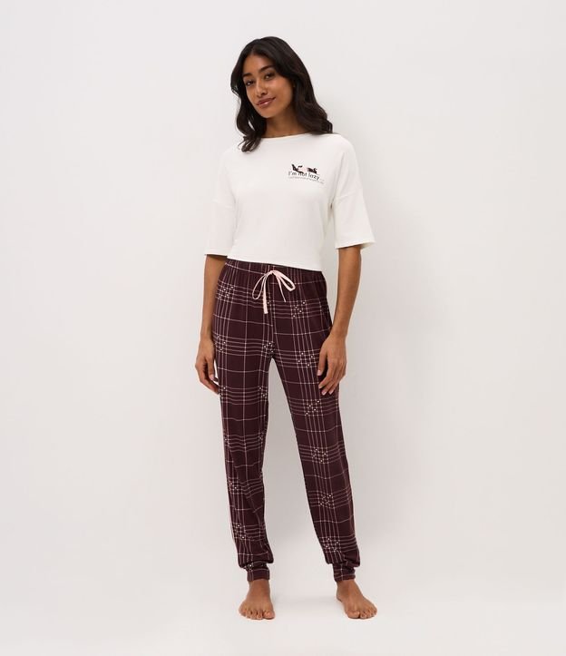 Pantalón de Pijama en Peach Touch con Estampado de Cuadros