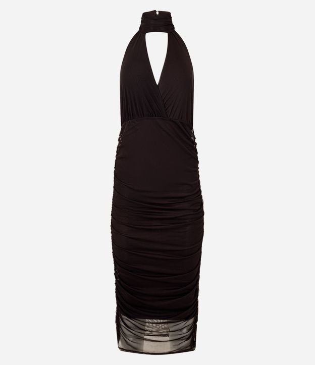 Vestido Midi Halter en Tule con Escote Traspasado
