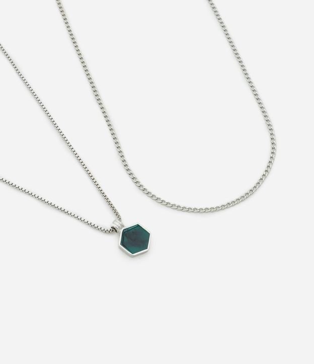 Kit 02 Collares en Metal con Liso y Medalla Verde 2