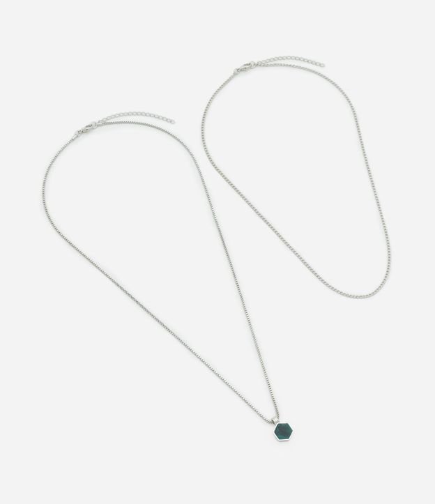 Kit 02 Collares en Metal con Liso y Medalla Verde 3