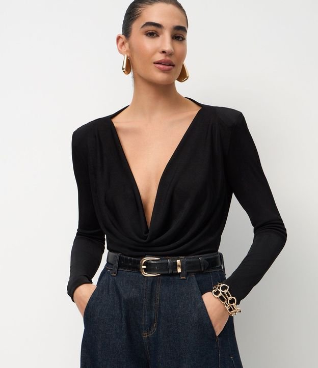 Blusa Manga Larga con Escote Degage y Hombreras 1