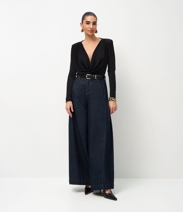 Blusa Manga Larga con Escote Degage y Hombreras 2