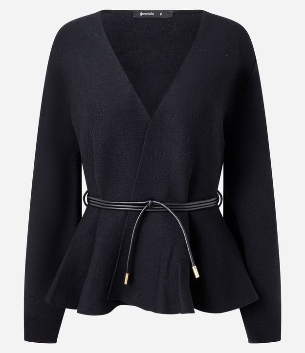 Cardigan en Tricot con Bajo Peplum y Cinturón 5