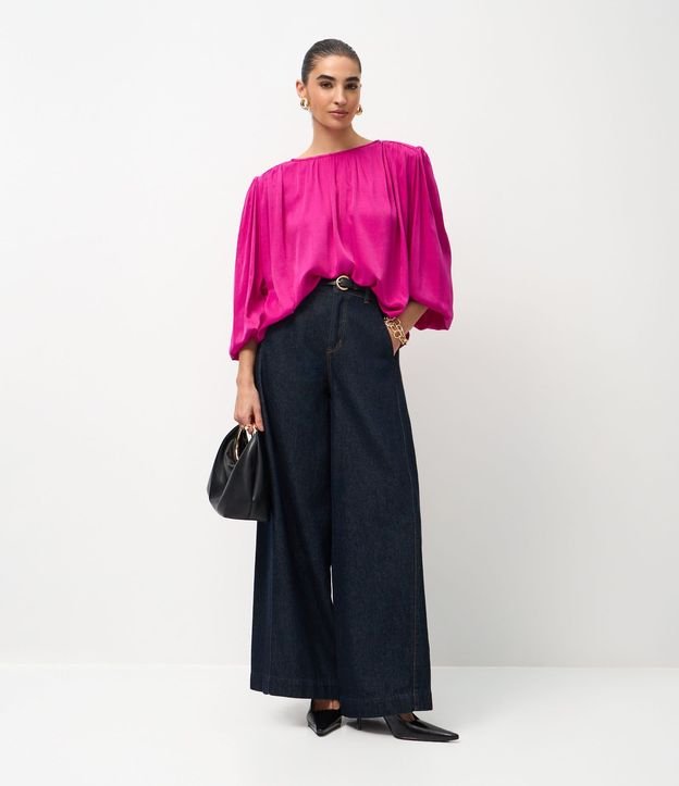 Blusa Amplia Satinada con Franzidos y Hombreras 2