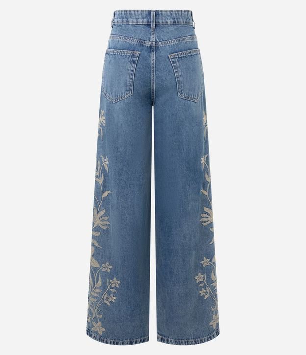 Pantalón Wide en Algodón con Bordado Floral Lateral 3