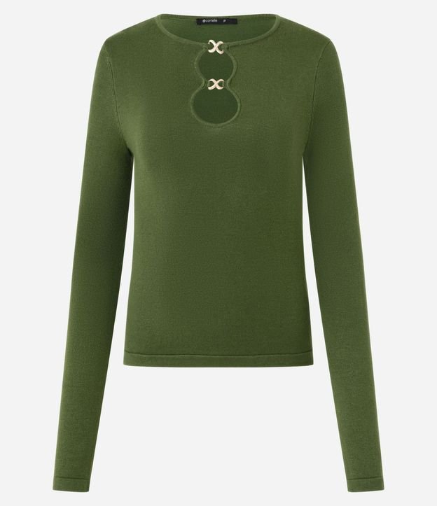 Blusa Regular en Punto con Adorno en el Escote