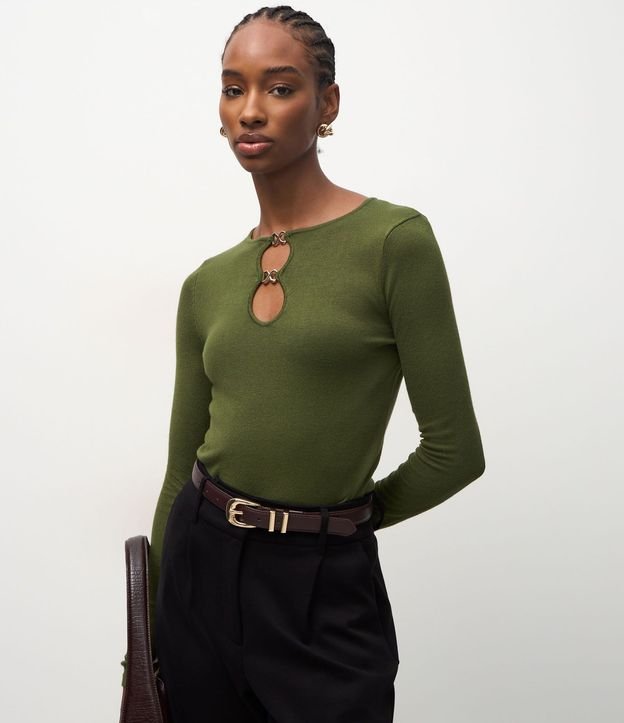 Blusa Regular en Punto con Adorno en el Escote 1