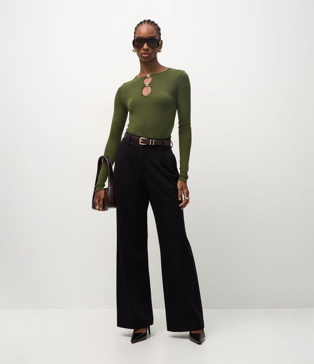 Blusa Regular en Punto con Adorno en el Escote 2