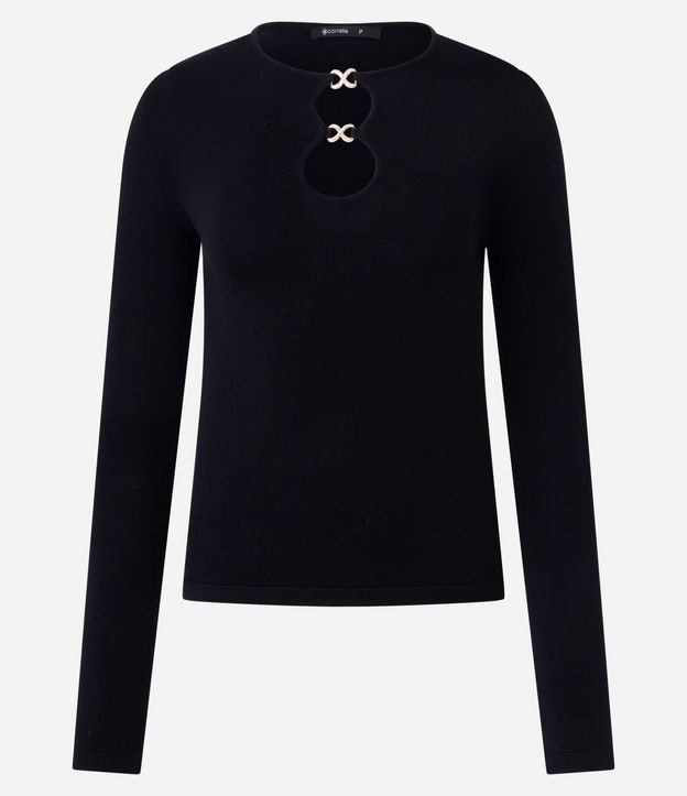 Blusa Regular en Punto con Adorno en el Escote
