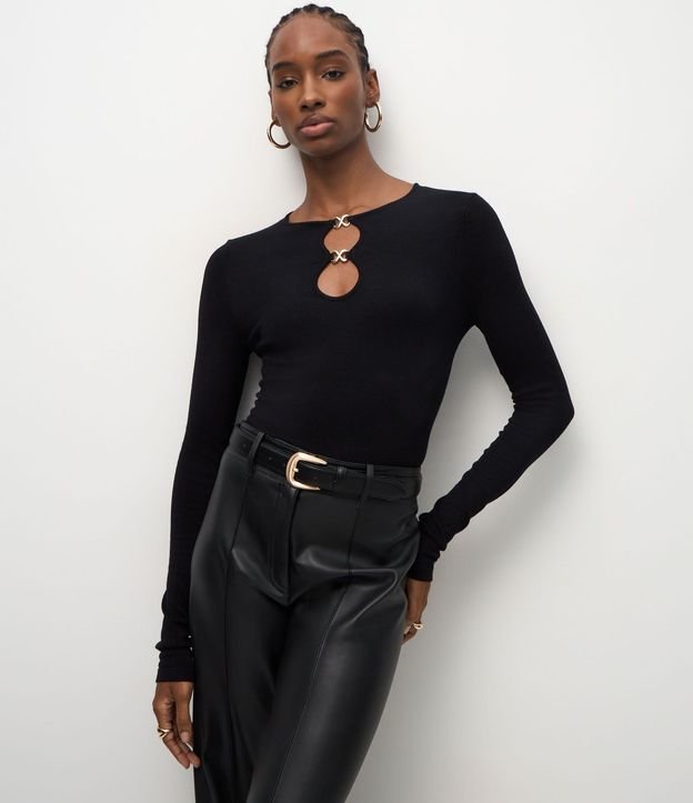 Blusa Regular en Punto con Adorno en el Escote 1