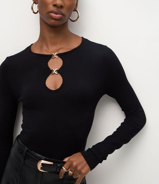 Blusa Regular en Punto con Adorno en el Escote 4