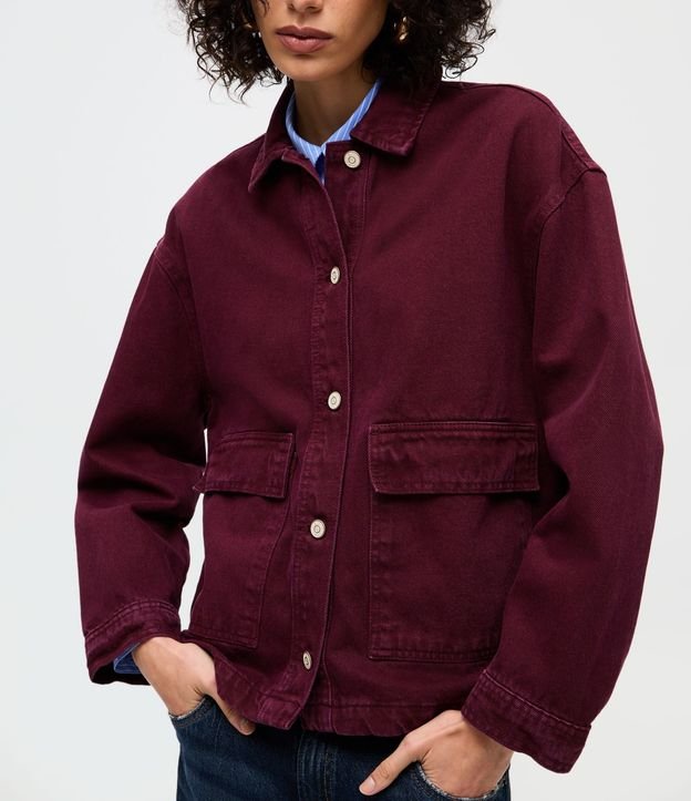 Camisa Overshirt en Sarga con Bolsillos Delanteros 3
