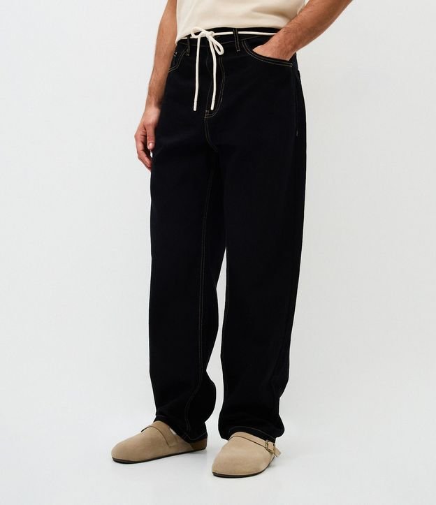 Pantalón Baggy en Sarga con Costura Contrastante y Cordón en la Cintura 2