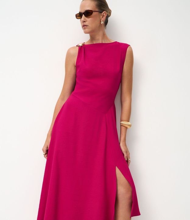 Vestido Midi Sastre con Adorno en el Hombro