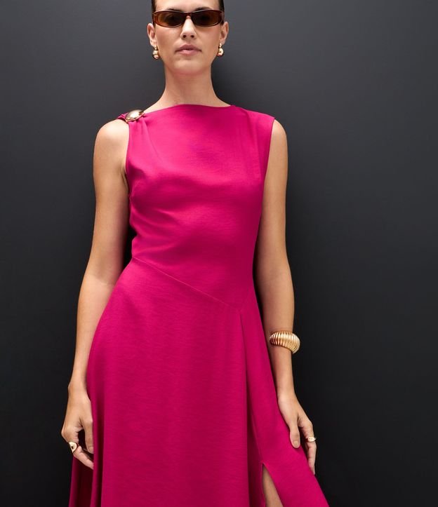Vestido Midi Sastre con Adorno en el Hombro 4