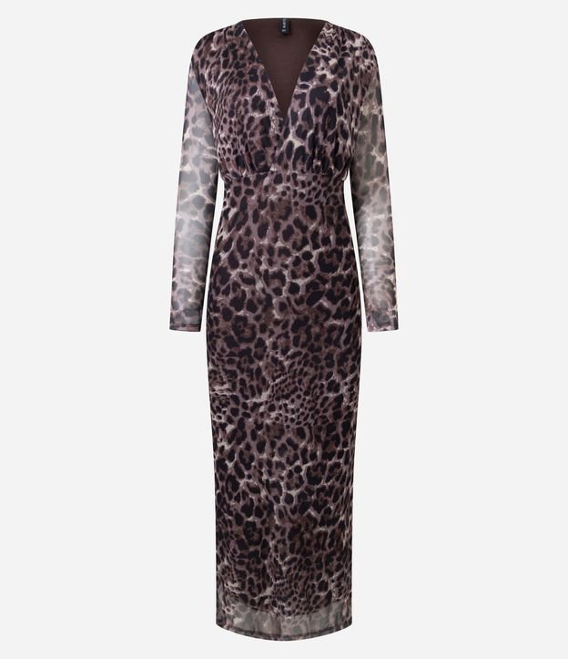 Vestido Animal Print en Tule con Manga Larga 5