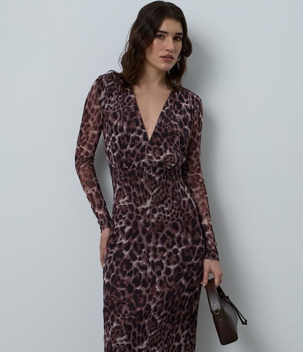 Vestido Animal Print en Tule con Manga Larga 2