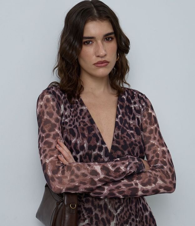 Vestido Animal Print en Tule con Manga Larga 3