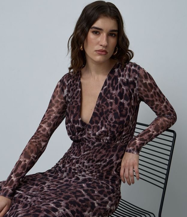 Vestido Animal Print en Tule con Manga Larga 4