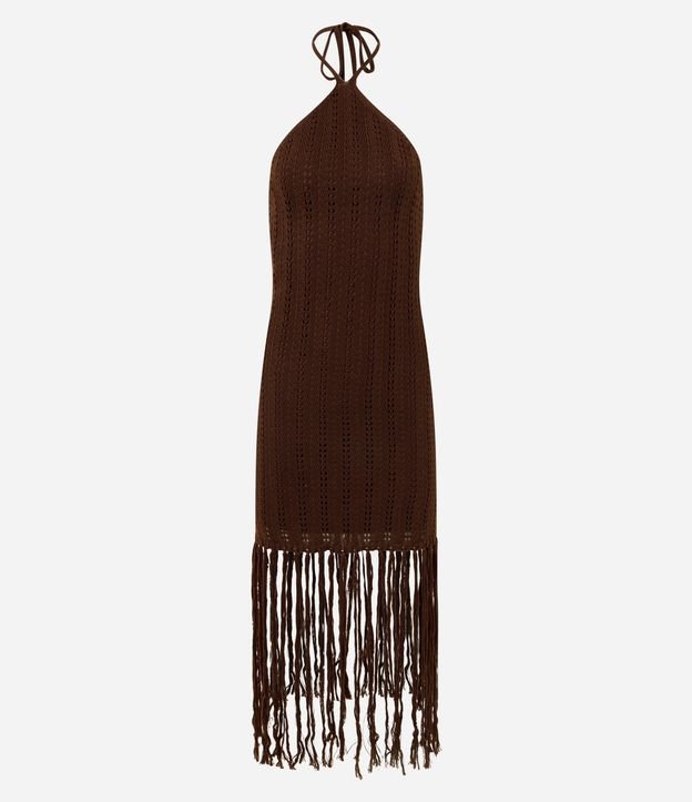 Vestido en Tricot con Punto Calado y Flecos 5