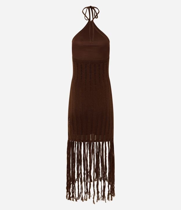 Vestido en Tricot con Punto Calado y Flecos 7