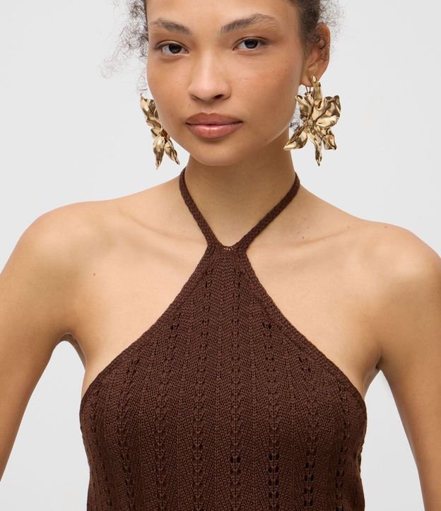 Vestido en Tricot con Punto Calado y Flecos 3