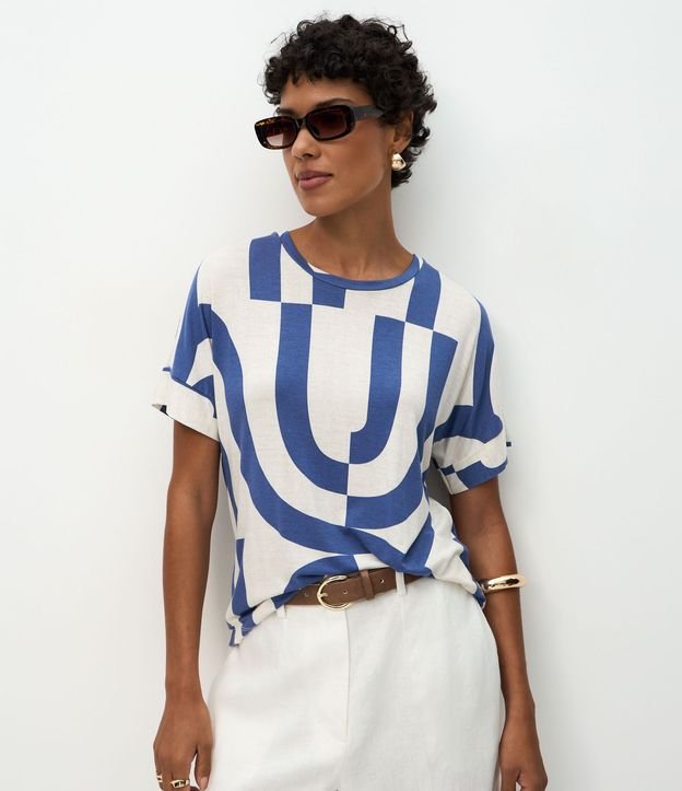 Blusa Manga Corta en Viscosa con Estampa Abstracta