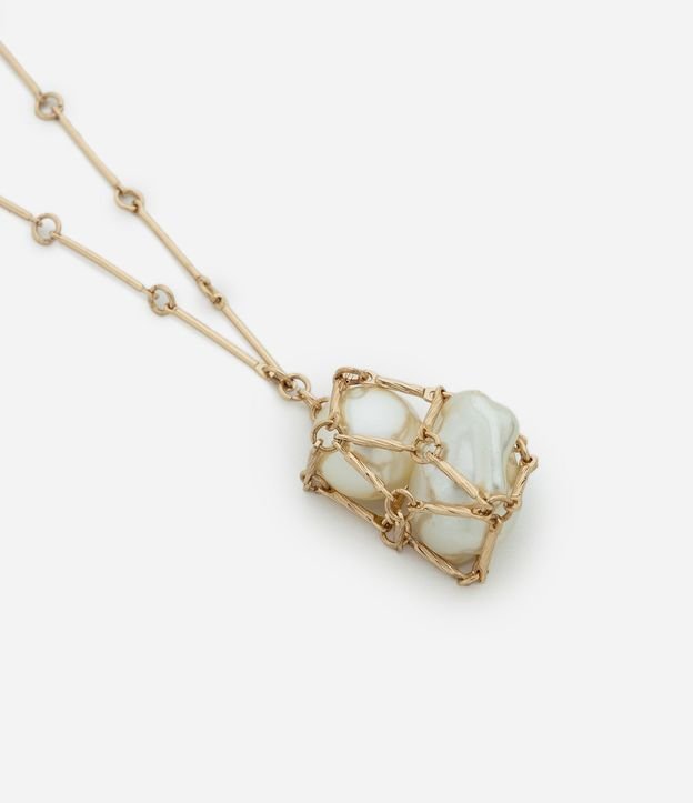 Collar Largo con Cadena Palito y Saco con Perlas 1
