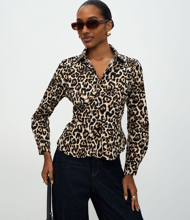 Camisa en Tricolina con Estampado Animal Print