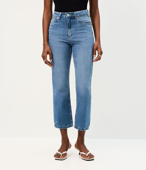 Pantalón Recto Cropped en Jeans con Cintura Alta 3