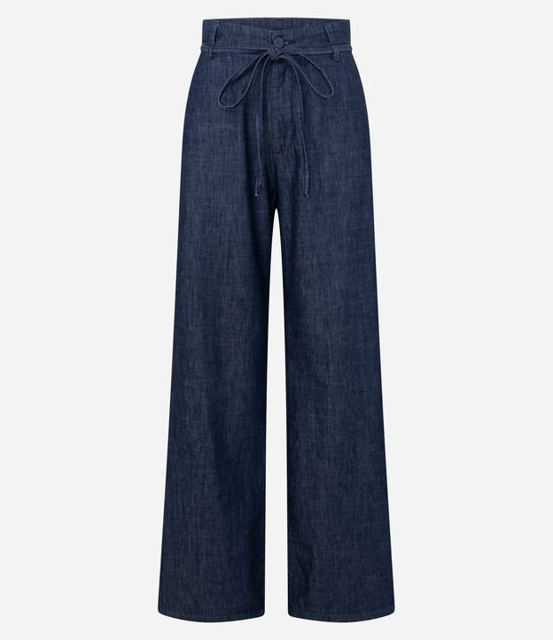 Pantalón Wide en Jeans con Cinturón y Cintura Alta