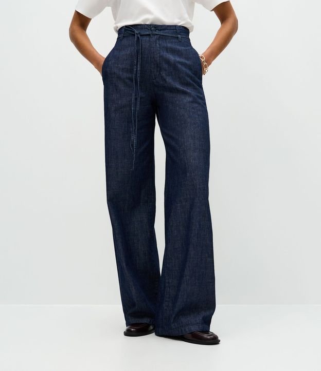 Pantalón Wide en Jeans con Cinturón y Cintura Alta 3