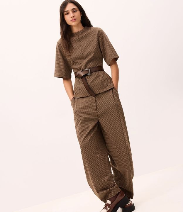 Pantalón Barrel con Estampa de Cuadros