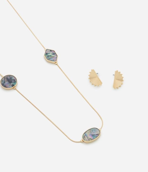 Conjunto de Collar con Abulón y Caravanas con Formato de Leque