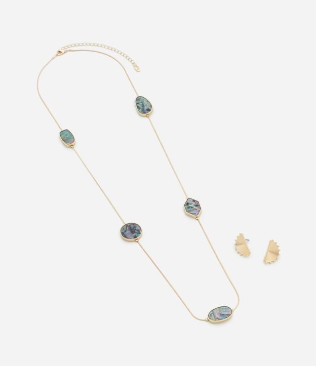 Conjunto de Collar con Abulón y Caravanas con Formato de Leque 2