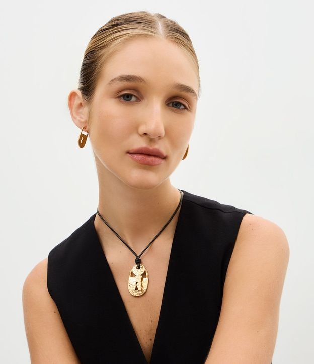 Conjunto de Collar Largo y caravana con colgante Cadeado