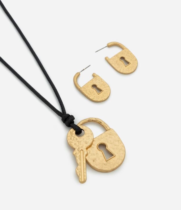 Conjunto de Collar Largo y caravana con colgante Cadeado 2