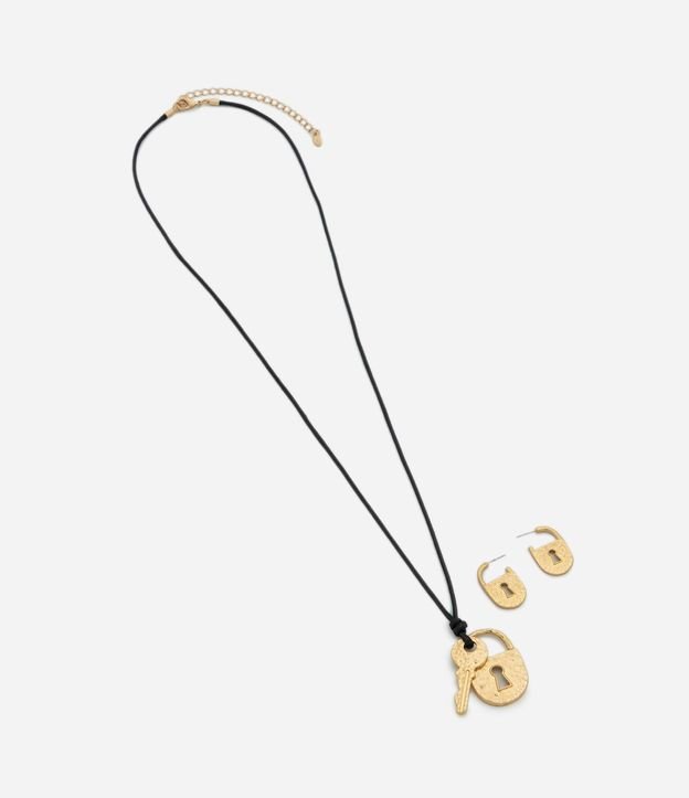 Conjunto de Collar Largo y caravana con colgante Cadeado 3