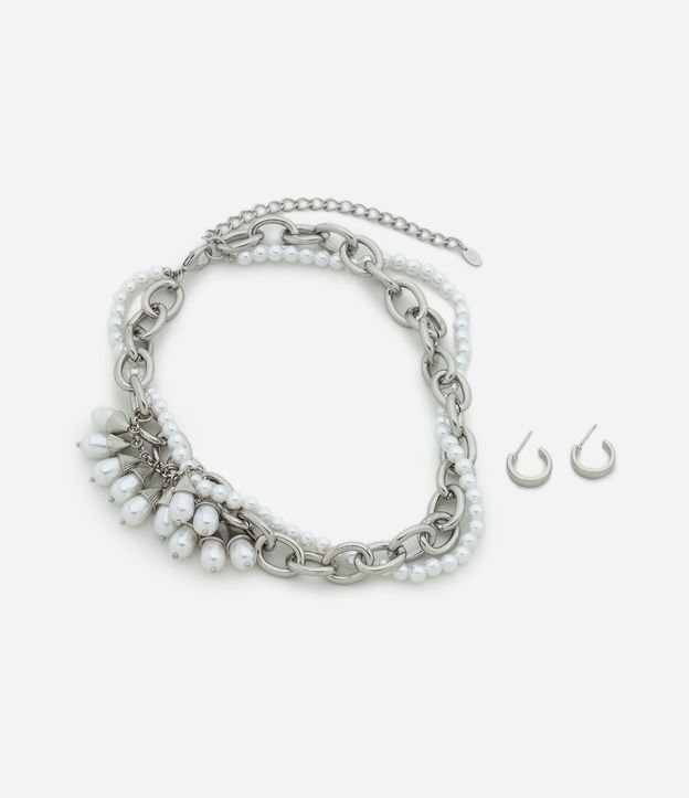 Conjunto de Collar con Perlas y Caravanas Aro