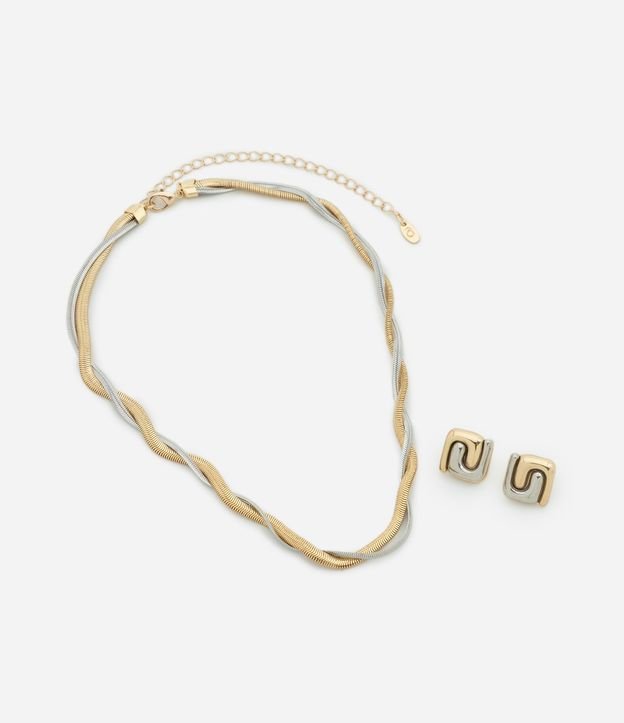 Conjunto de Collar Entrelazado y Caravana Botón Cuadrado 2